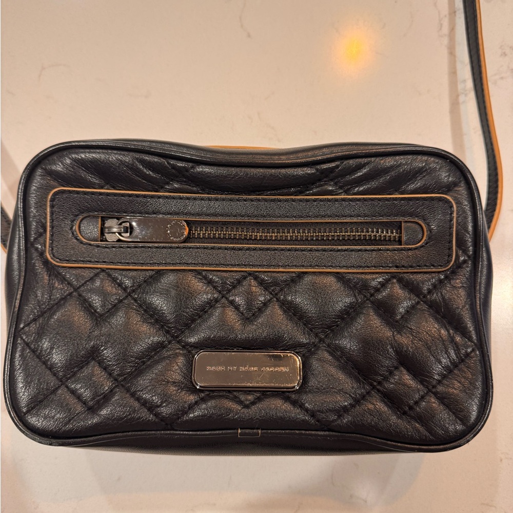 Marc Black Quilted Leather Crossbody Bag